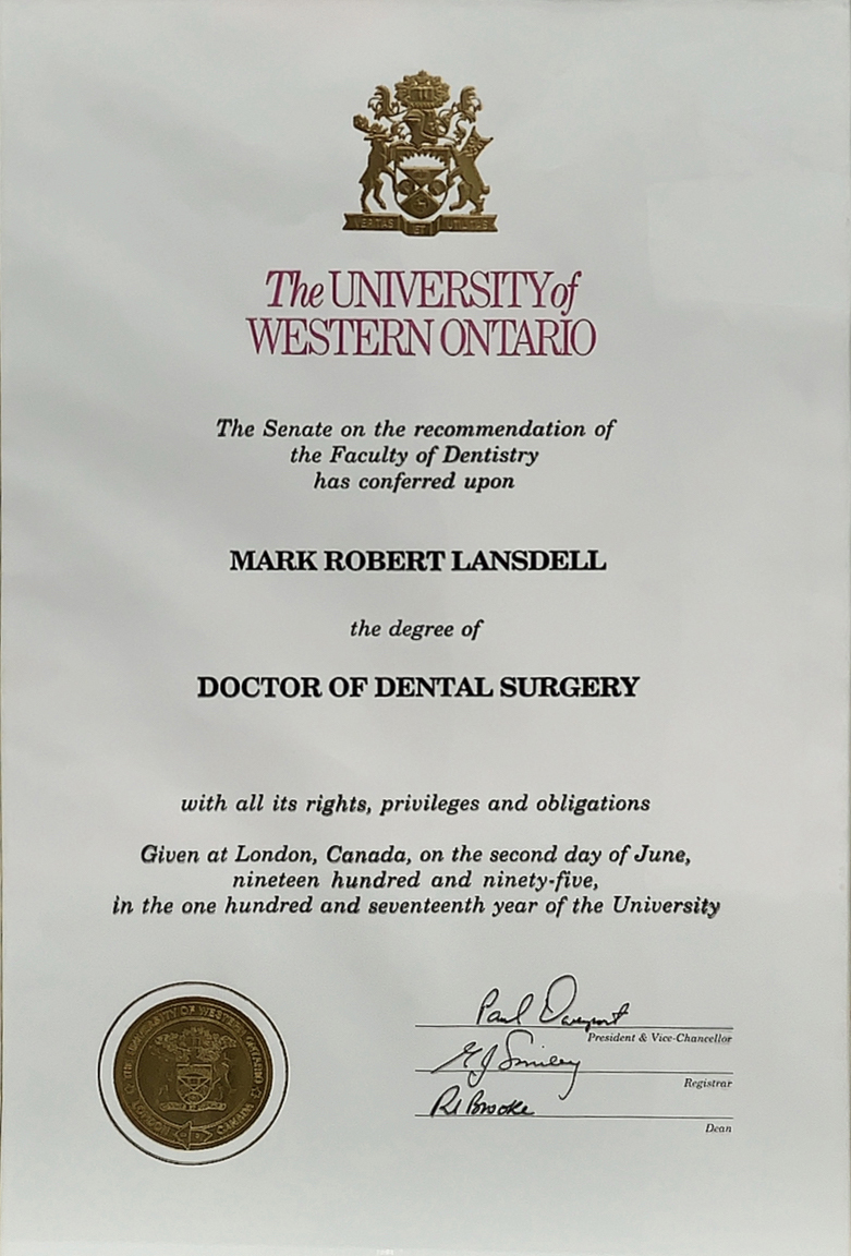 Dr. Mark Lansdell | Doctor Of Dental Surgery | University of Western Ontario